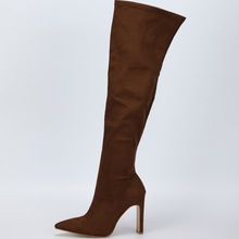 现货—2024跨境外贸尖头时尚户外粗跟内侧拉链彩色女靴35-42批发