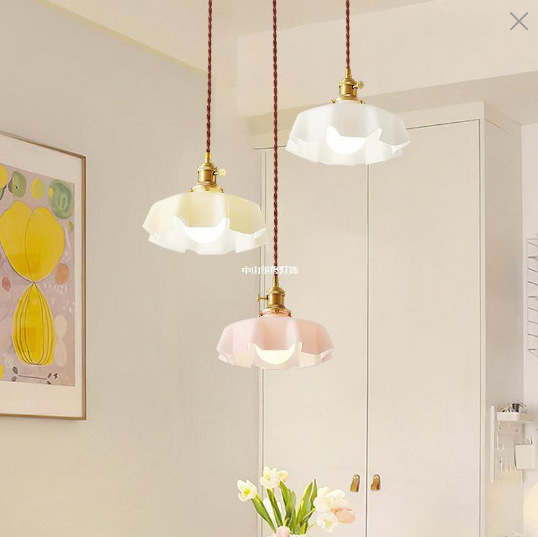 American Retro French Glass Chandelier Japanese Bay Window Bar Restaurant Balcony Bedroom Bedside Lamp Brass Chandelier