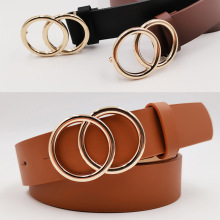 厂家批发创意款女士金色双圆扣皮带 百搭时尚牛仔裤休闲裤腰带女