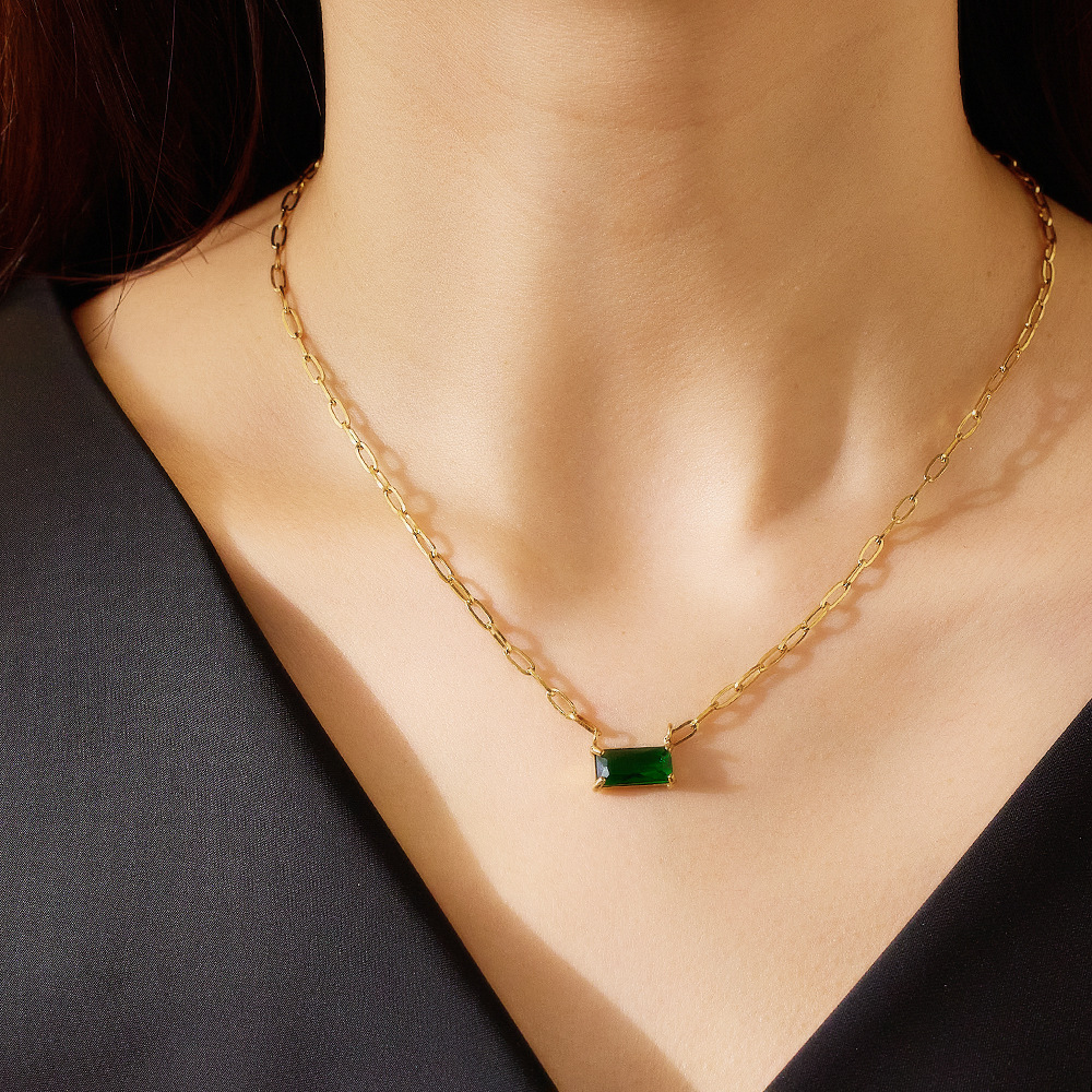 12g Weight Real Gold Plated Plating Material Zircon Inlay Material Necklace Classification 1 Piece Quantity Daily, Street Occasion 304 Stainless Steel Material Rectangle Pattern Women's Gender IG Style, Simple Style Style Waterproof Non Tarnish, Inlay Craft Real Gold Plated Rectangle 304 Stainless Steel IG Style Simple Style Waterproof Non Tarnish Necklace 8