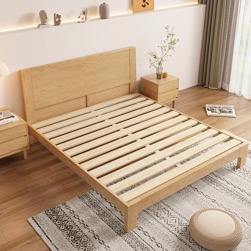 Estilo de registro nórdico cama de madera maciza completa 1,8 m cama de madera de cera blanca moderna simple 1,5 m pequeño apartamento dormitorio principal cama doble
