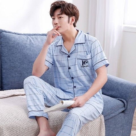 Pijamas de verano para hombre 100% algodón pantalones de manga corta verano para hombres jóvenes más tamaño Delgado homewear traje de hombre