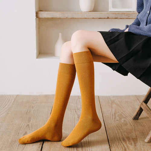 Calf socks autumn and winter women's long-tube micro-pressure stovepipe and knee socks high-top women's socks Japanese solid color cotton socks jk student socks