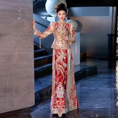 秀禾服2025新作 花嫁ウェディングドレス 中華風ウェディングドレス 披露宴ドレス 龍鳳服 結婚式衣装 マレーシア風ドレス 女性用