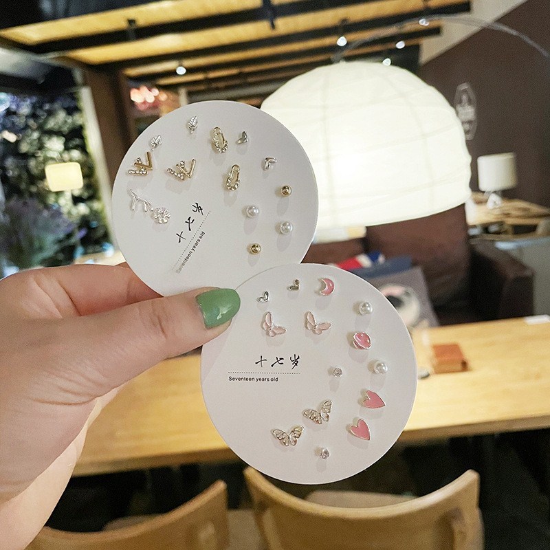 女性用コンパクトミニインズピアス S925 シルバー針 1週間ピアス 7点セット 爽やかで甘い組み合わせ|undefined