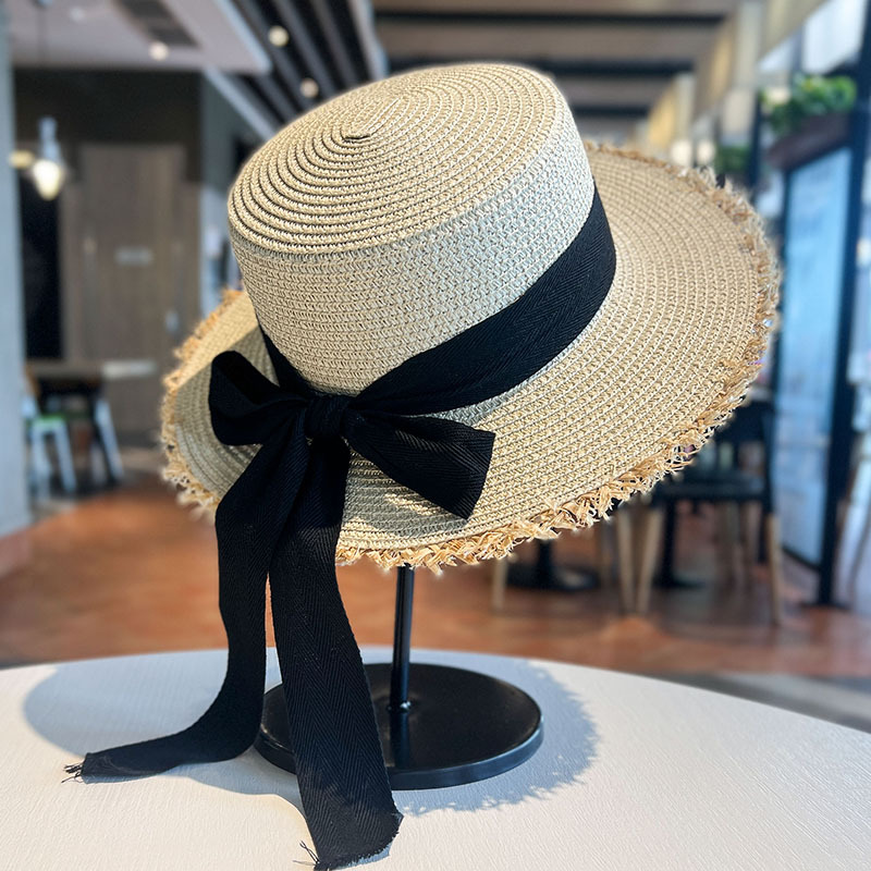 Cappello da sole in paglia raffia stile hepburn donna spiaggia_voghion.com
