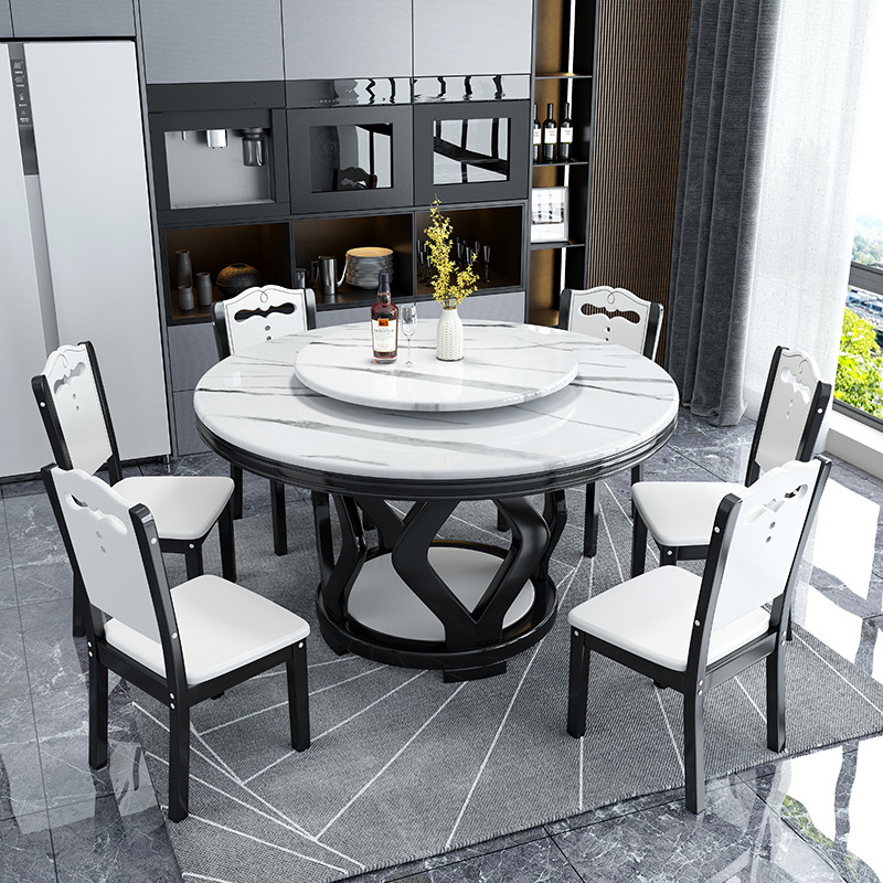 Light Luxury Marble Round Table with Turntable Rotating Household Modern Simple Dining Table Round Solid Wood Dining Table and Chair Combination Light Luxury Marble Round Table with Turntable Rotating Household Modern Simple Dining Table Round Solid Wood Dining Table and Chair Combination