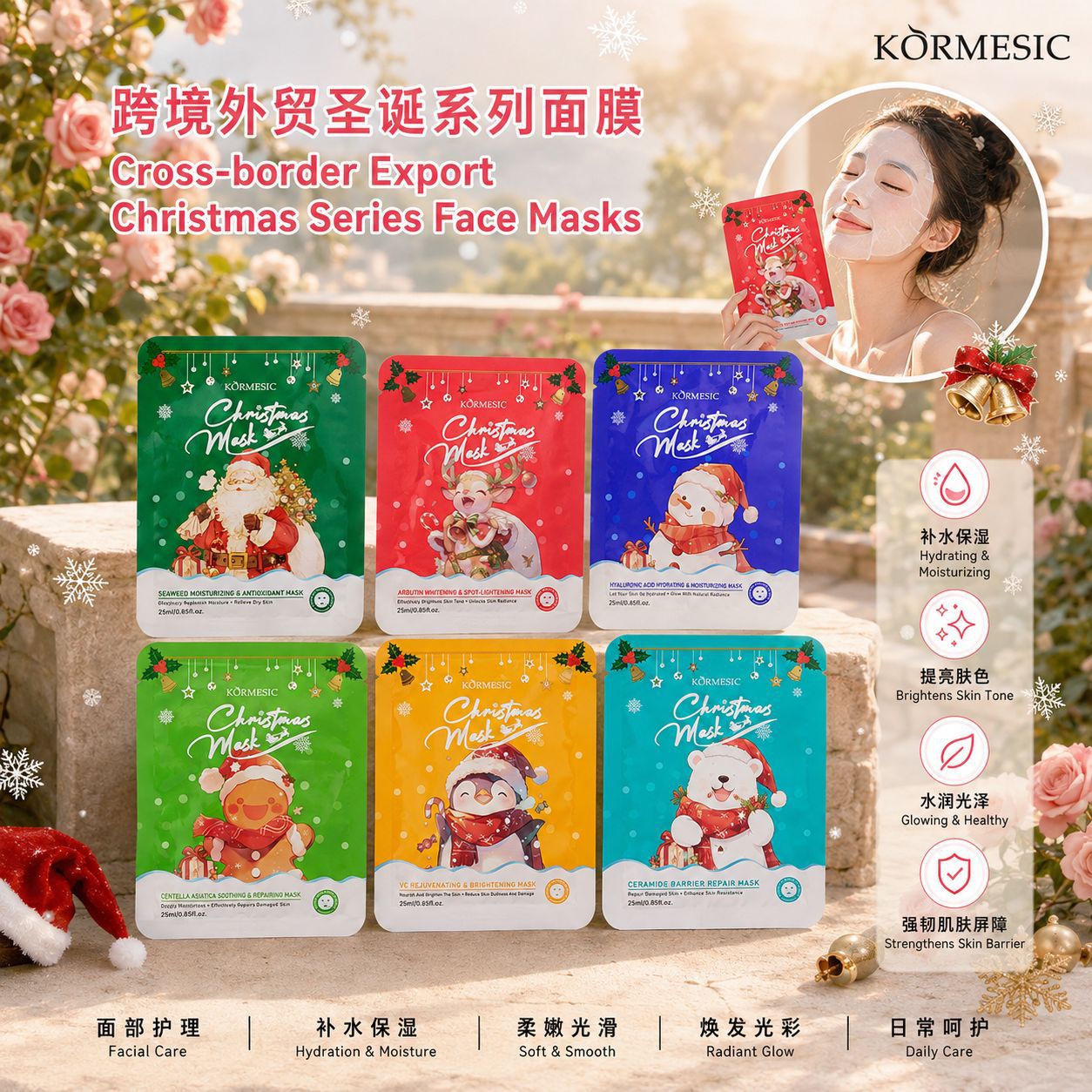 Kormesic Cross-Border Christmas Series Facial Mask Facial Care Foreign Trade Manufacturer Spot Wholesale