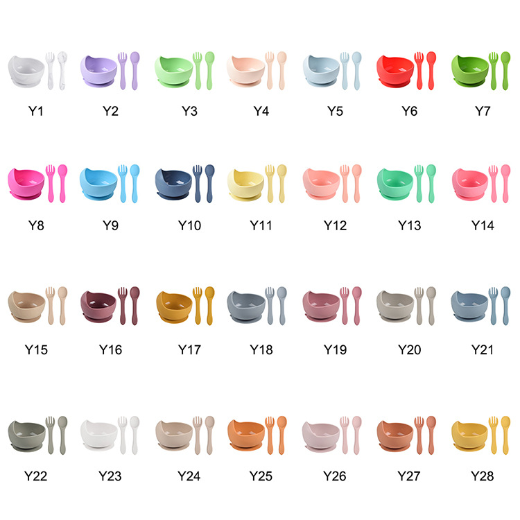 Tazón de silicona para niños creativo simple suplemento de alimentos para bebés tazón de entrenamiento de tres piezas de silicona cuchara Tenedor