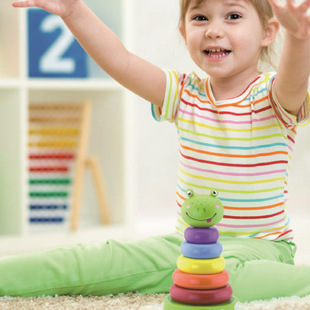 Viga Frog Building Block Column Ring Tower Rainbow Ring Jenga 1 Year Old + Kidsren's Toys Kindergarten Early Education
