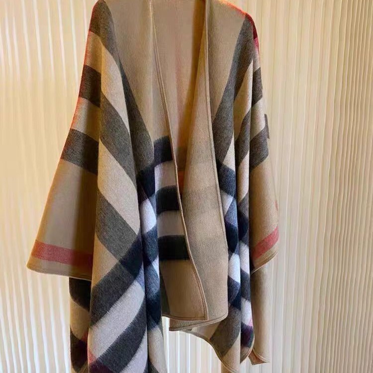 Classic Large Plaid Cashmere Scarf Shawl for Women, Wool British Style Double-Sided Cape, Camel Color, Warm Dual-Use Coat