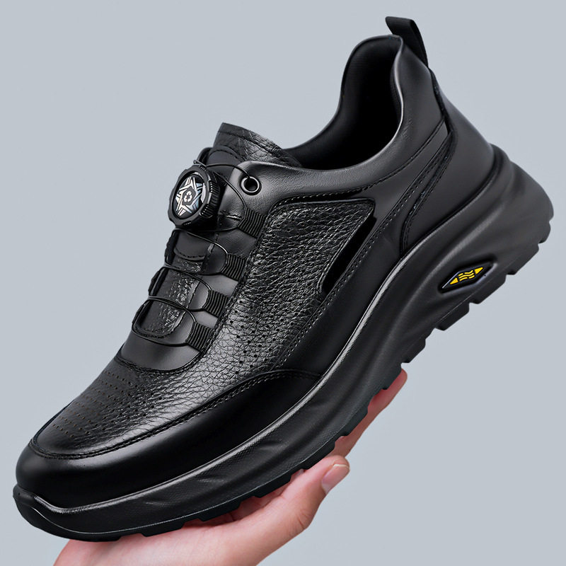 Giày lười nam da bò thật mũi tròn, đế PU êm nhẹ chống trượt, phong cách thể thao casual — D1806 Đen