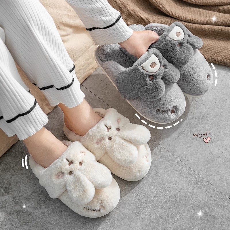 Zapatillas de algodón de conejo para mujeres invierno 2025 nuevo estilo exterior interior casero zapatillas de peluche antideslizantes de dibujos animados para mujeres invierno