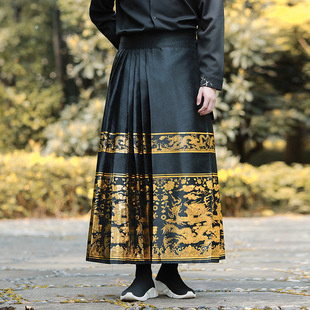 Maxi skirt Dragon flower men's and women's same style 2023 new improved Hanfu National style skirt Chinese style youth fashion maxi skirt men's