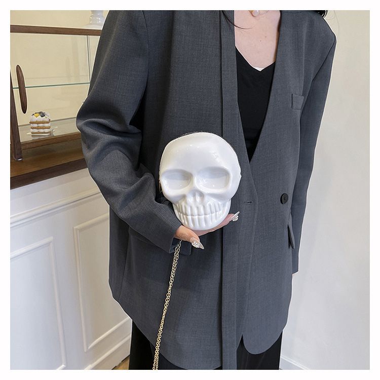 189g Weight Zipper Closure Type Single Shoulder Strap Strap Type Shoulder Bag Bags Type Casual Occasion Plastic Material Skull Pattern All Seasons Season Women's Gender Streetwear Style Oval Shape Mini Size Women's Mini Plastic Skull Streetwear Oval Zipper Shoulder Bag 11