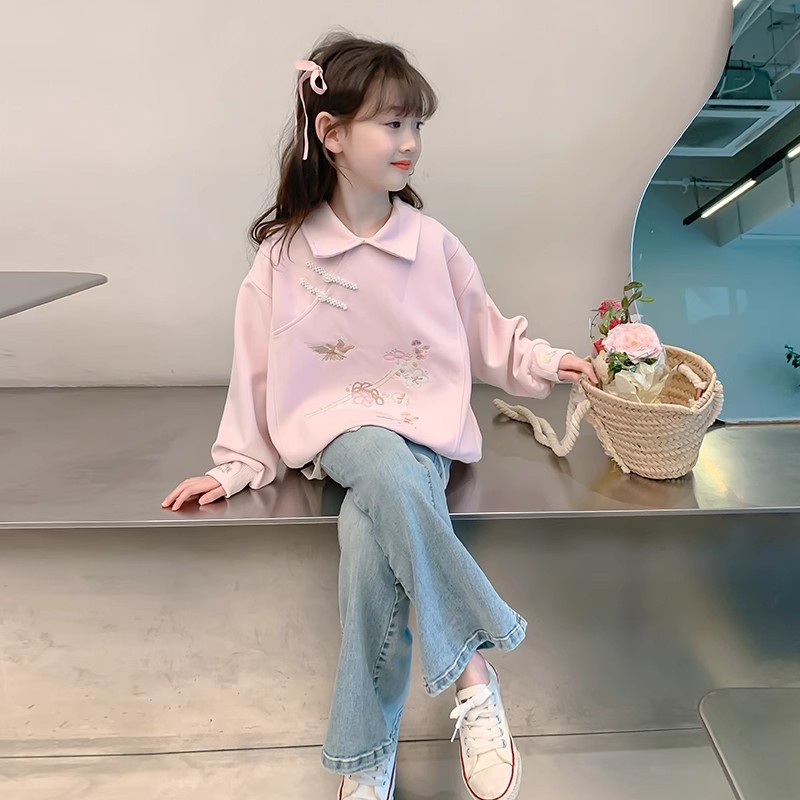 Kinderkleidung, Herbstoutfit für Mädchen, Hoodie 2024 Neuheit, großes Kinderrevers, modisches chinesisches Rosa_voghion.com