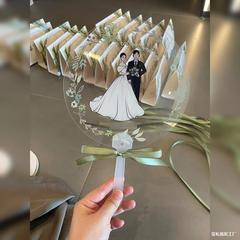 結婚式のお土産周辺夏の芝生結婚式扇子透扇喜字団扇緑系リボン