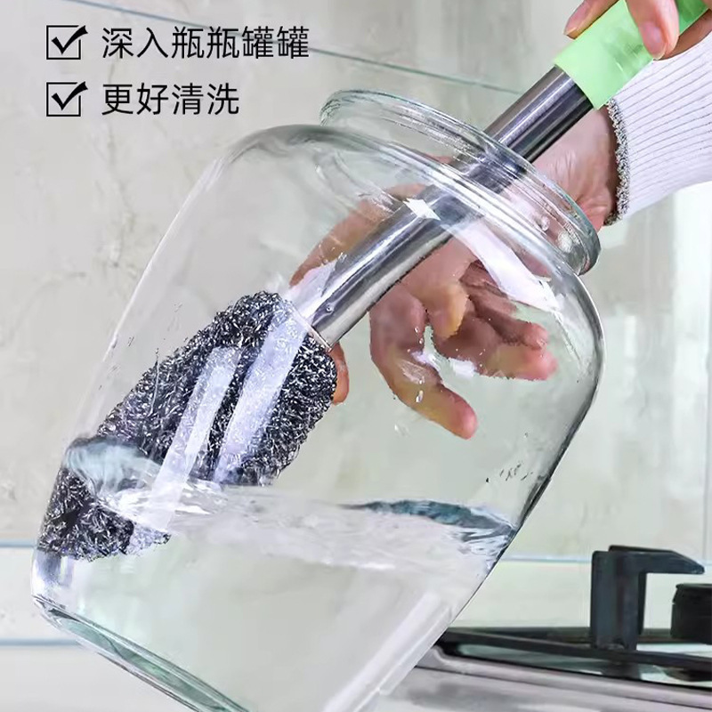 家庭用長柄ステンレスブラシ、多機能ロングポールワイヤーボールブラシ、スラグを落とさない掃除用品|undefined