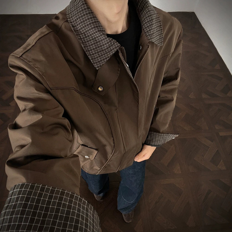 American-style cleanfit Detroit lapel jacket, men's spring/autumn retro, stylish, loose-fitting workwear casual outerwear American-style cleanfit Detroit lapel jacket, men's spring/autumn retro, stylish, loose-fitting workwear casual outerwear