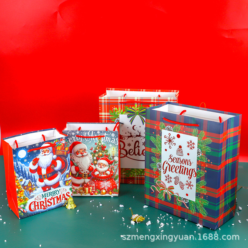 Navidad creativa Nochebuena caja de regalo embalaje bolsas de regalo de alto valor de moda bolsa de papel de mano grande