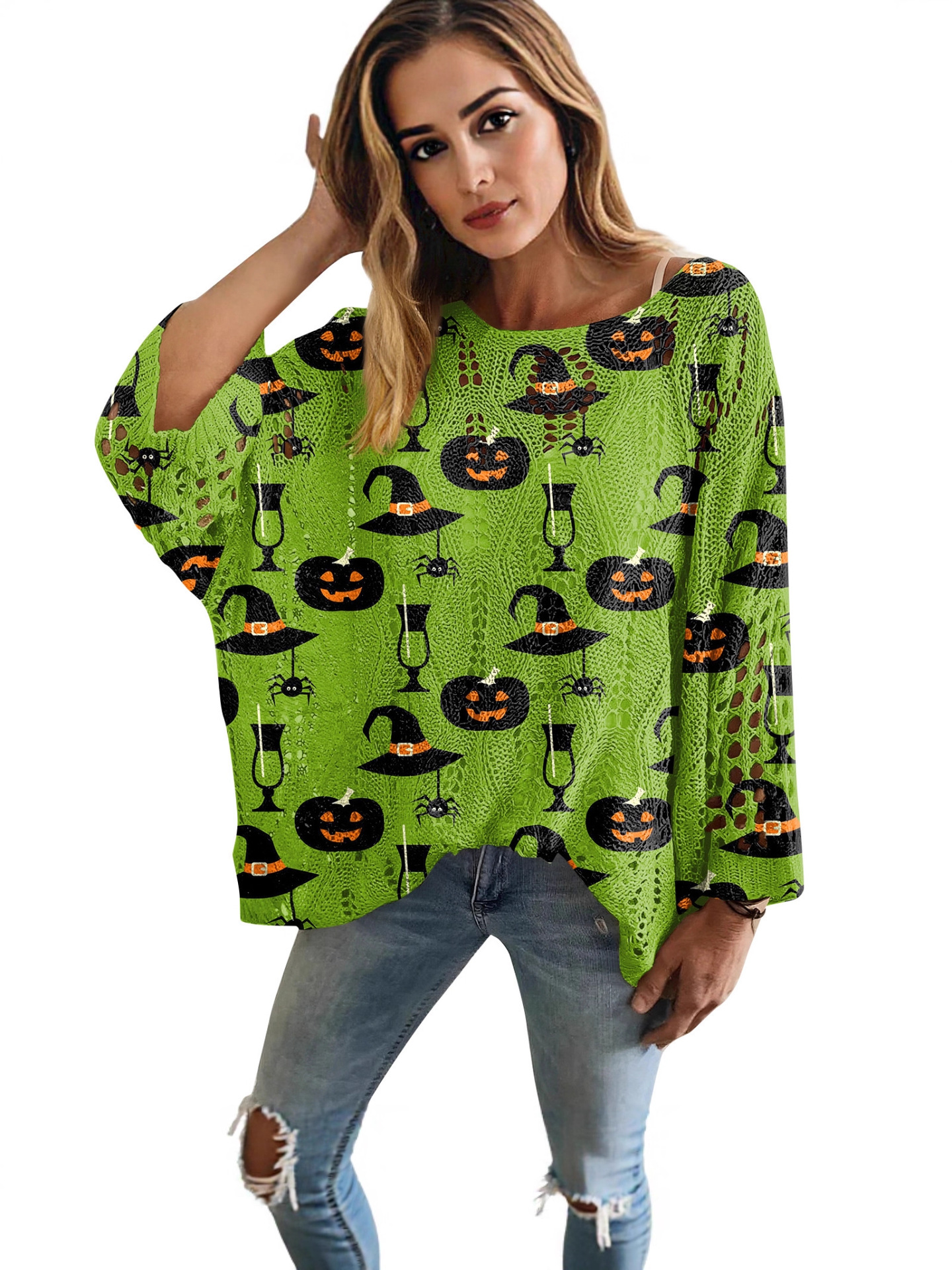 Xy-Lk01-Pullover Hollow-Out Blouse 3D Printed Sweater Spring and Summer New Style