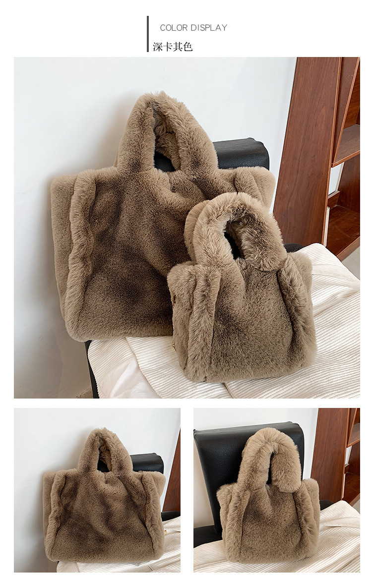 Bolso de mano peludo para mujer, bolso de hombro de imitación de piel de conejo, bolso cruzado moderno, bolso tote de otoño e invierno, bolso de felpa de gran capacidad image 12