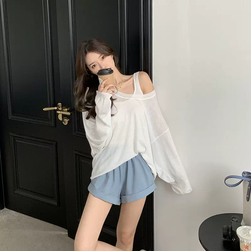 100s水溶羊毛防晒针织上衣女夏薄款长袖罩衫T恤