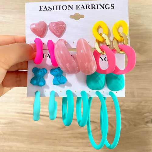 Cartoon love bear design female ins style silver needle women's colorful creative childlike earrings environmentally friendly color-preserving earrings