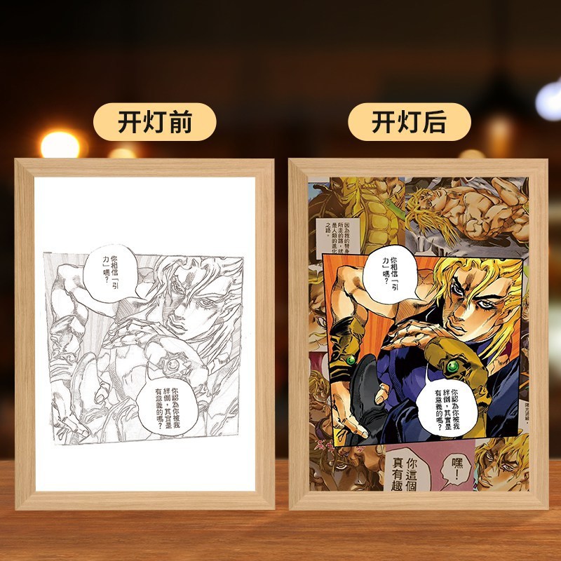 JOJOアニメの照明画の創意二次元のベッドの頭の小さい夜の明かりの木製の額縁の置物の置物の贈り物の発光画|undefined