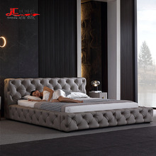 拉扣真皮床輕奢現代簡約2米x2米2大床家用雙人床五星級酒店專用床