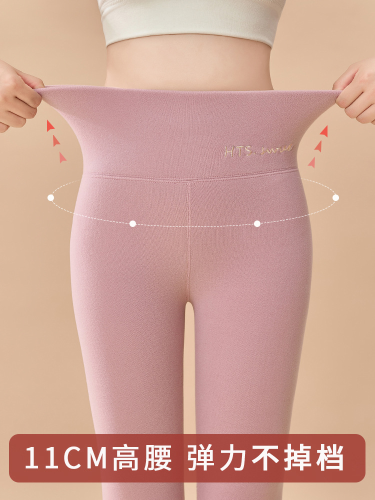 Pantalones térmicos para mujer para primavera, finos y gruesos con lana de cordero, leggings sin costuras de cintura alta, pantalones de capa base de algodón para mujer. image 4