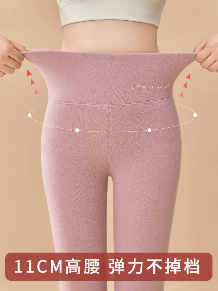 Вельветовые термог leggings, базовые брюки высокой талией, подкладка из флиса 200–500 г, обтягивающий крой
