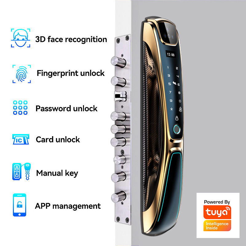 全自动人脸识别智能指纹锁可远程操控智能锁家用防盗门密码锁批发