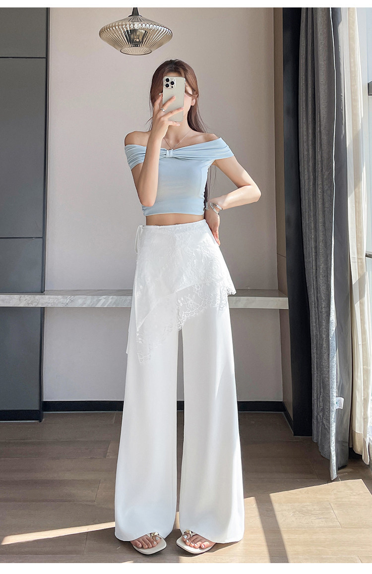 Quần culottes nữ ống rộng cạp cao ren eo phong cách Hàn Quốc — màu đen chi tiết 24