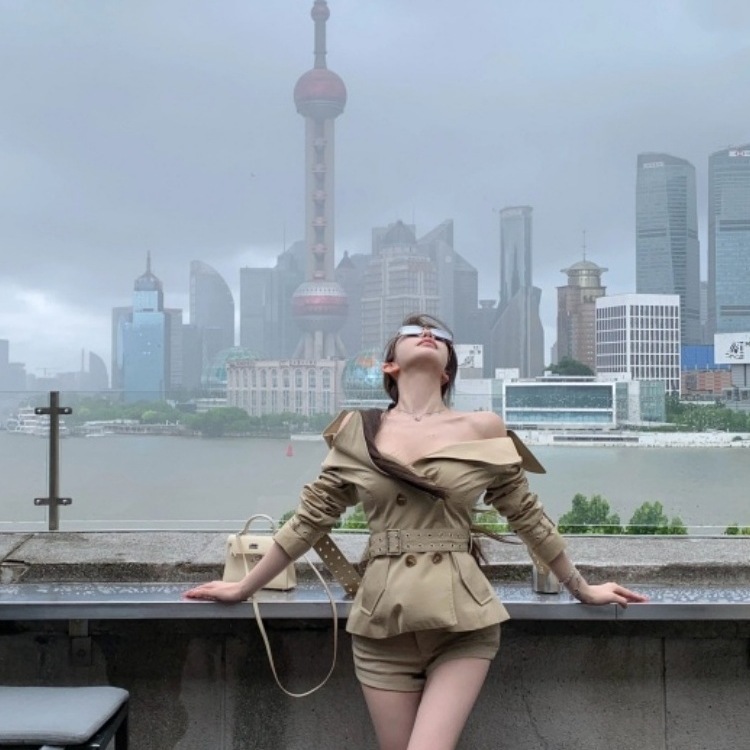 非尝郝女装开领翻领夹克新款腰带双排扣短风衣外套显瘦短裤半身裙|undefined