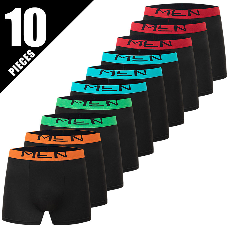 Overseas Cross-Border Platform Specializes in 10-Pack Men's Boxer Briefs Pure Color Simple Fashion Underwear Elastic Waist Boxer Briefs