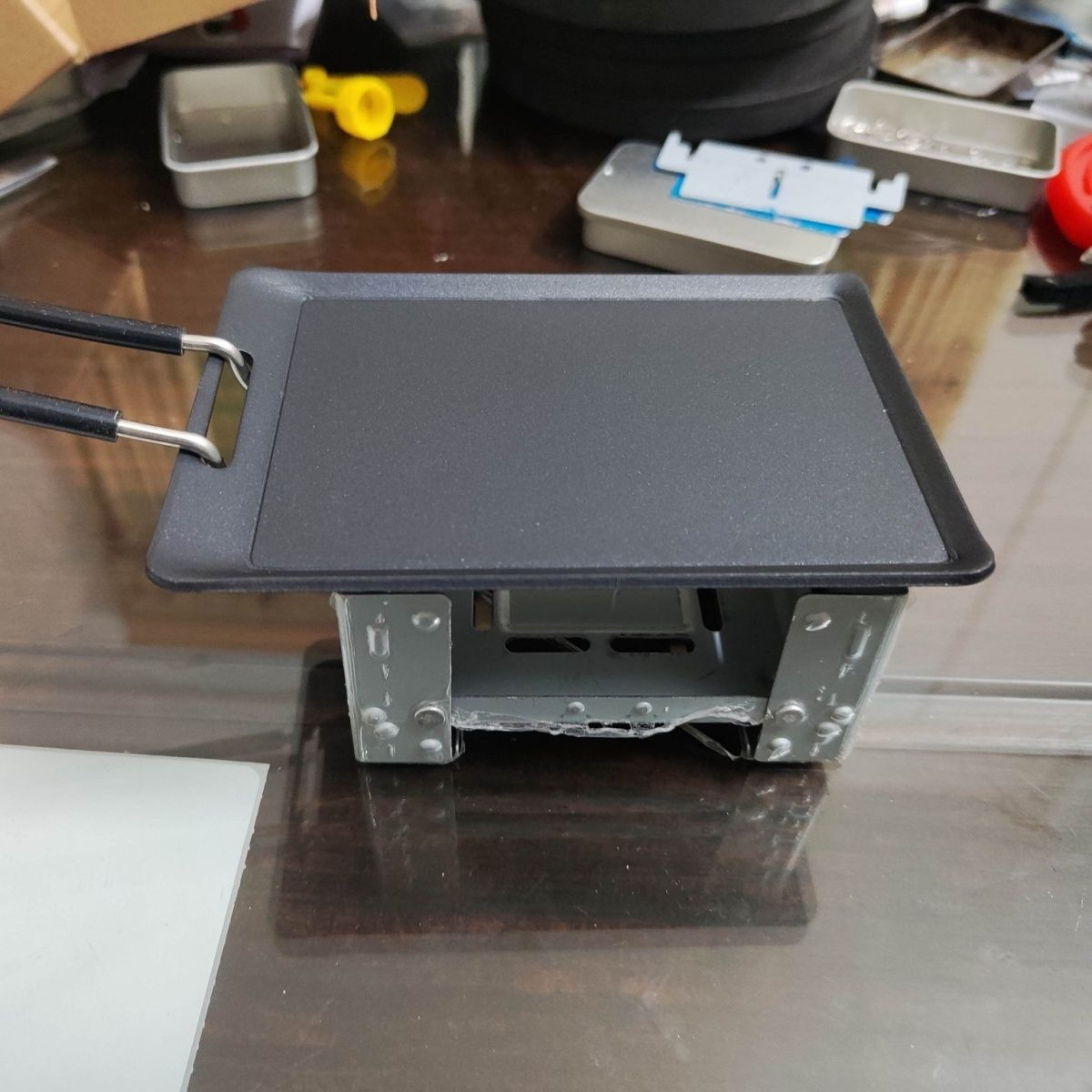 Outdoor Square Mini Frying Pan Single Person Camping Hiking Folding Portable Non-Stick Grill Pan Picnic Iron Plate Barbecue Outdoor