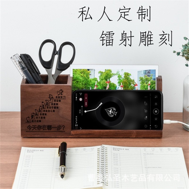 Sostenedor de la pluma de madera caja de almacenamiento foto traje de escritorio de madera papelería caja de almacenamiento Escritorio de oficina creativo pluma cubo Decoración