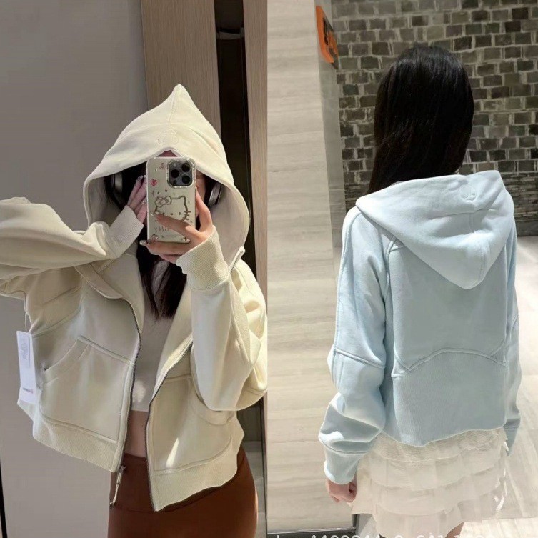 LULU original label embroidered Scuba full-zip loose hooded sweatshirt long-sleeve fleece casual sports jacket