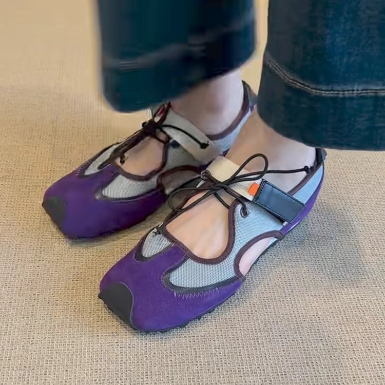 Versión de piel de oveja ~ Zapatos de senderismo deportivos retro feos y lindos para mujer, zapatos Mary Jane huecos casuales de todo fósforo, zapatos individuales con velcro