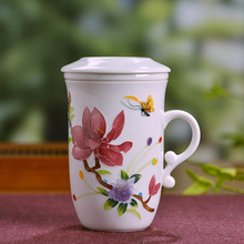 中式大容量陶瓷杯子 带盖办公室马克杯家用男女骨瓷茶杯水杯用品