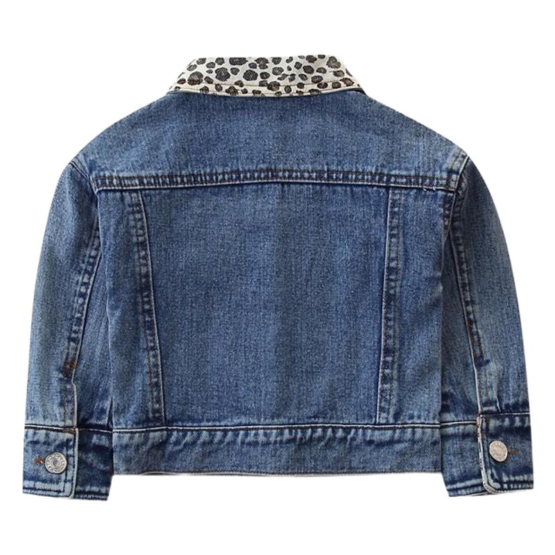 Samgamibaby Cross-Border Kidsren's Clothing Kidsren's Leopard Print Denim Jacket Ins Style Girls Denim Autumn Tops