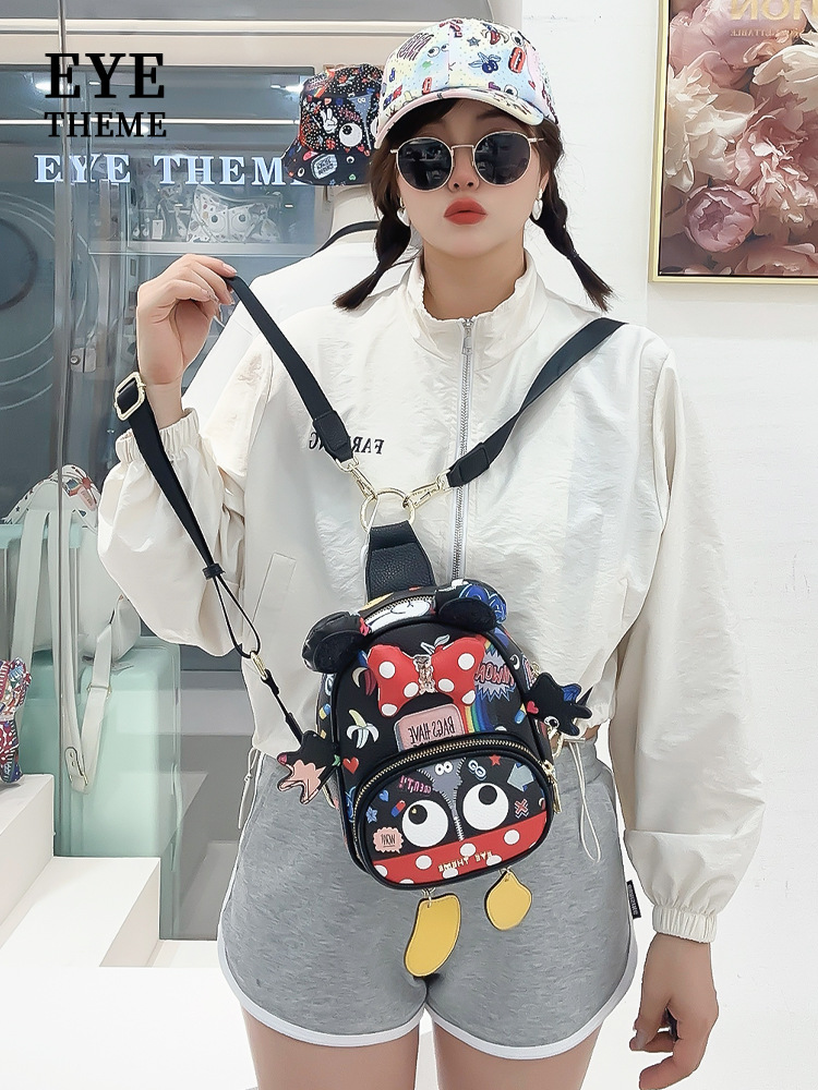 Mujeres lindas mini mochila impresión casual bolso de pecho de dibujos animados multipropósito cambiante chicas calle PU2152 #