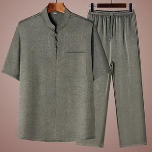 Summer New Style Middle-Aged and Elderly Men's Summer Clothing, Casual, Versatile and Comfortable, New Tang Suit Short-Sleeved Suit for Morning Exercise, Men's