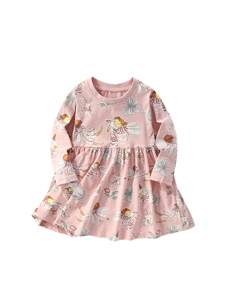 Malwee vestidos de niñas de otoño nuevos niños europeos y estadounidenses impresión de aire exterior cuello redondo vestido de manga larga