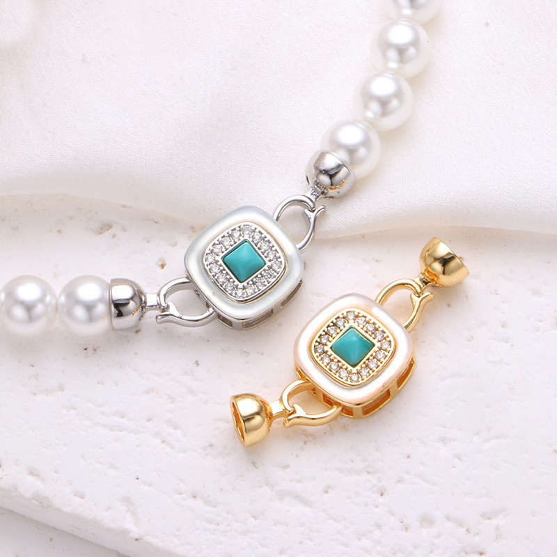 DIY Pearl Necklace Clasp Geometric Mother-Of-Pearl Micro-Inlaid Zircon Handmade Bracelet Necklace Connector Clasp Creative Finishing Clasp