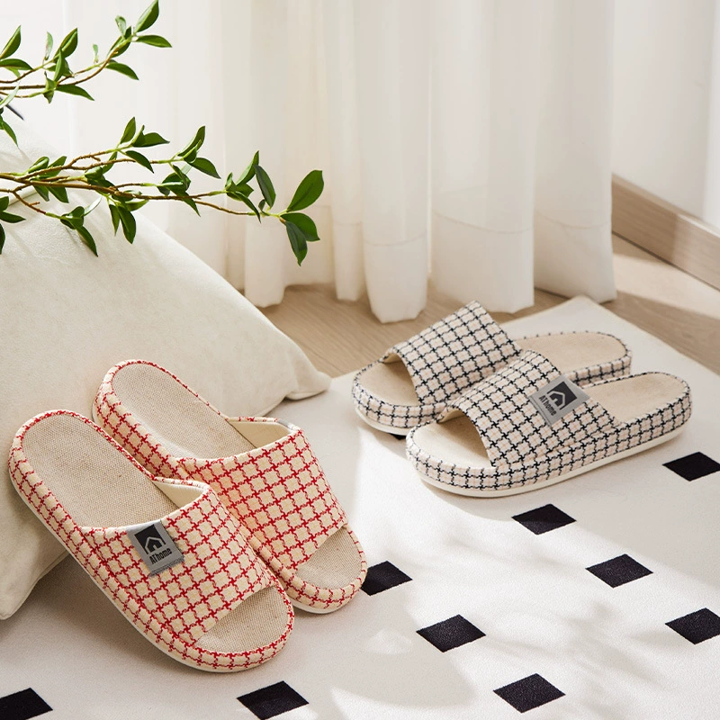 Льняные тапочки с толстой подошвой, весенние и осенние хлопковые льняные тапочки, Женская мебель для дома, деревянный пол, Нескользящие, четырехсезонные тапочки, мужские оптом