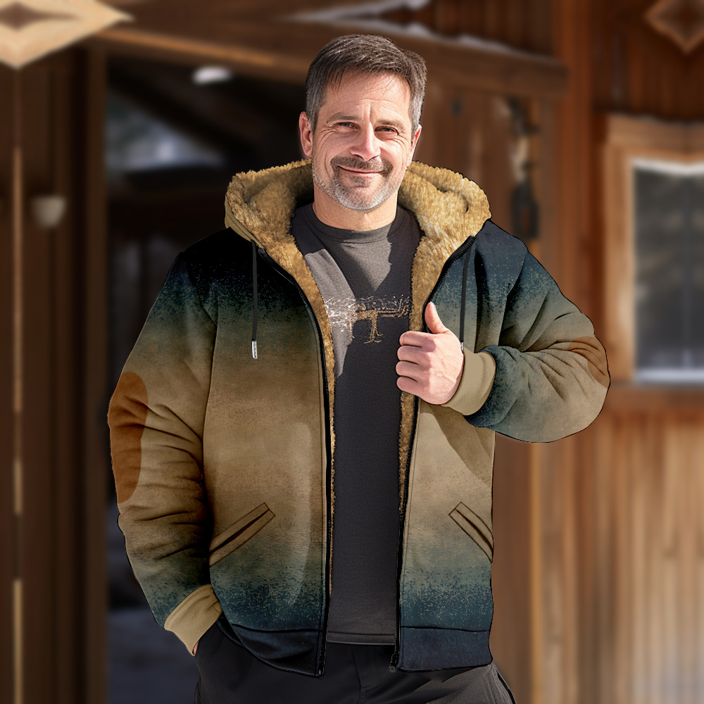 Patrón de multi-color transfronterizo europeo y americano impresión 3D Impresión digital suéter con capucha forro marrón Chaqueta de algodón acolchado