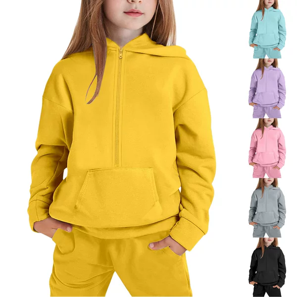Children's Clothing Winter European and American Trendy Brand Boys' Fleece Sweatshirt Set for Older Children and Girls' Zip-Up Hooded Sportswear in Multiple Colors