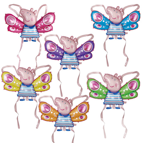 Internet celebrity colorful butterfly wing balloon with light piggy wing inflatable decoration children's cartoon mixed batch aluminum film balloon